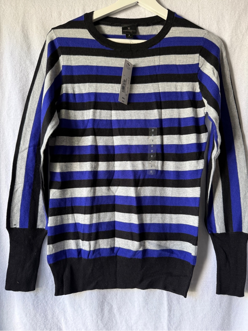 Worthington Striped Crewneck Sweater - Blue, Black, Gray